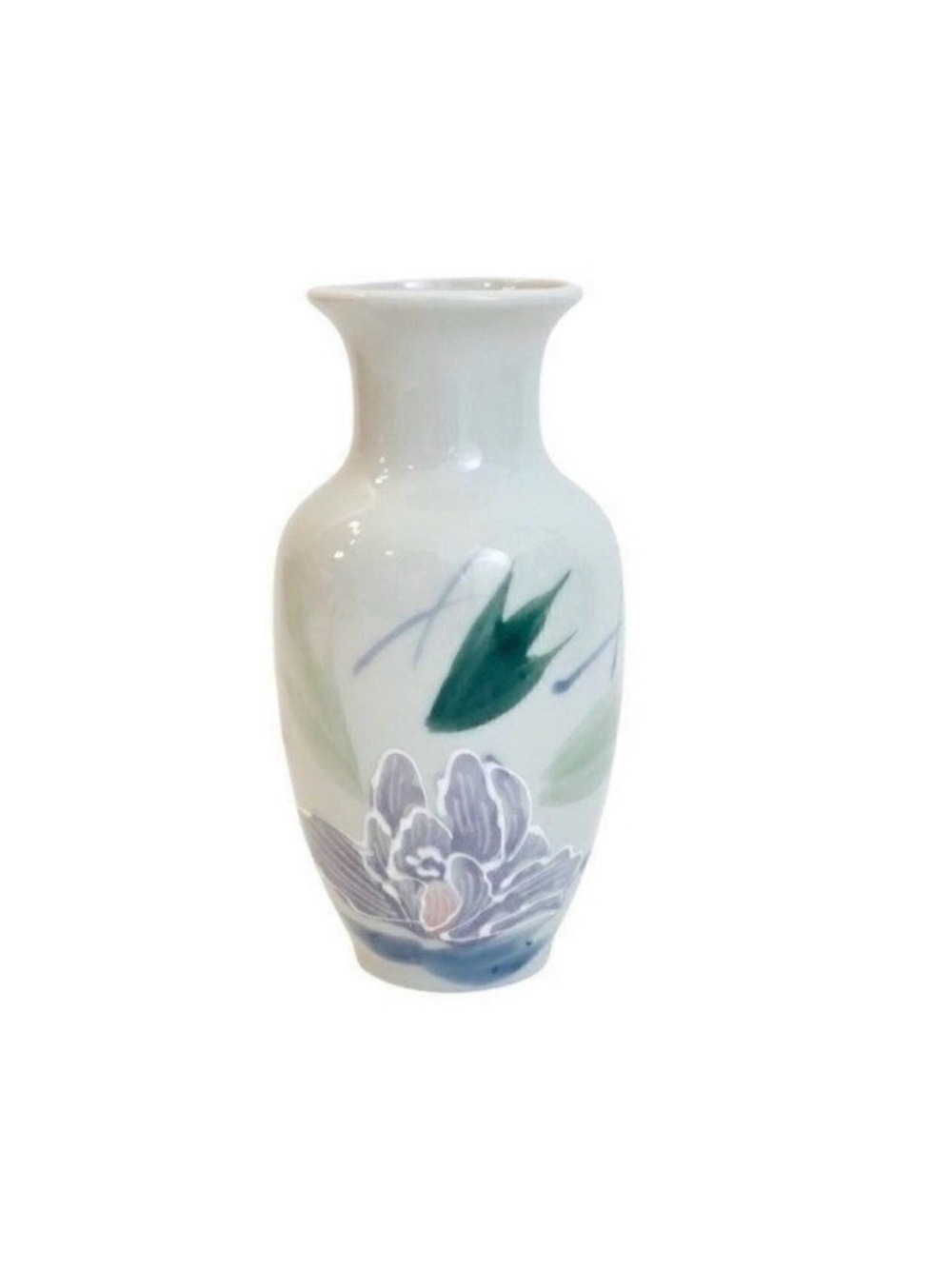 Porcelain Pottery Iris Floral Vase Made in Japan raised white paint outline 6”